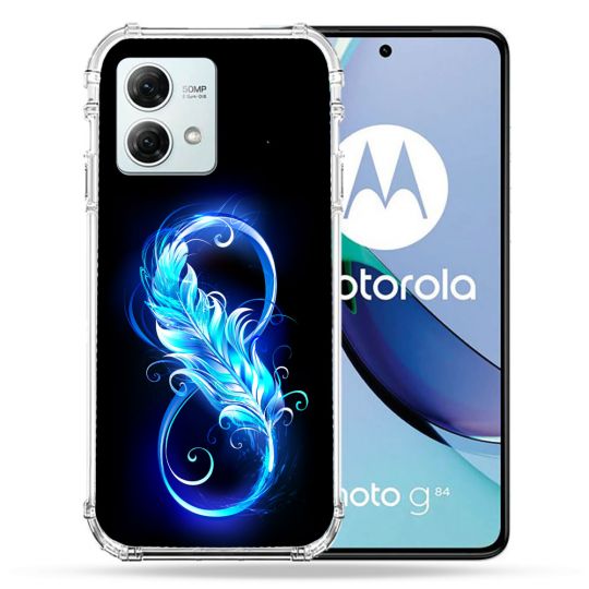Coque Renforcée Pour Motorola G84 5G Texture Plume Infini Bleu