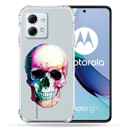 Coque Transparente Pour Motorola G84 5G Skull Head Crane Colore