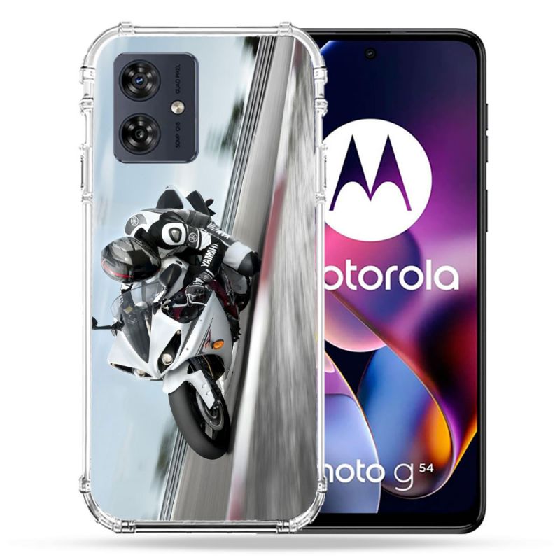 Coque Renforcée Pour Motorola G54 5G Moto Course GP Blanche