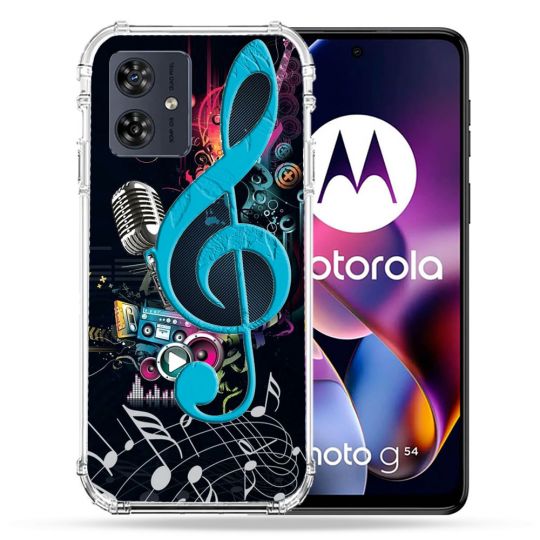 Coque Renforcée Pour Motorola G54 5G Musique Cle Sol Bleu