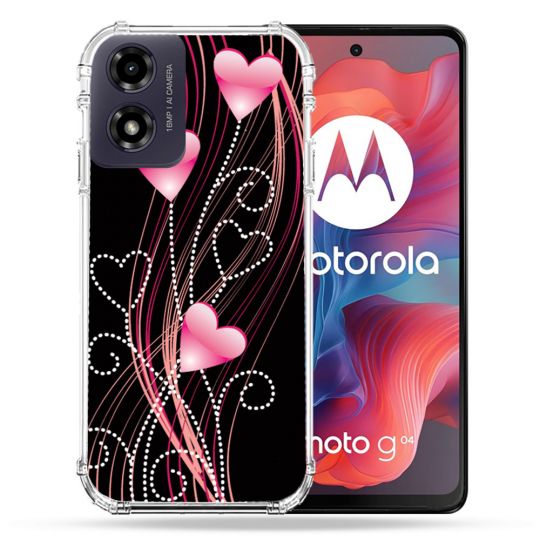 Coque Renforcée Pour Motorola G04 4G Amour Coeur Rose Montant sur Noir