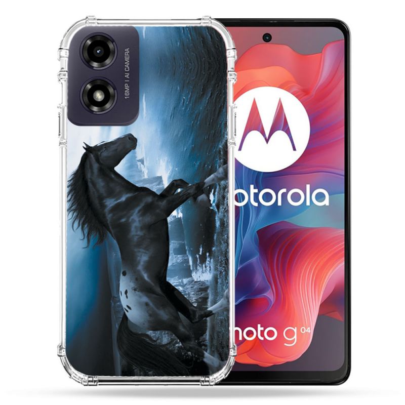 Coque Renforcée Pour Motorola G04 4G Animal Cheval Noir