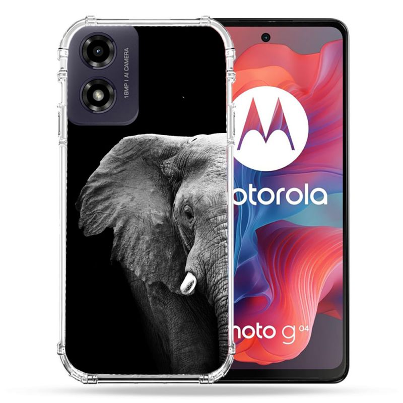 Coque Renforcée Pour Motorola G04 4G Animal Elephant Noir
