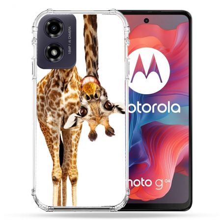 Coque Renforcée Pour Motorola G04 4G Animal Girafe Blanche