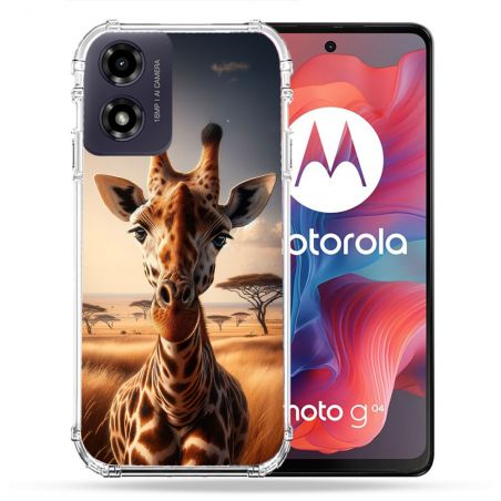 Coque Renforcée Pour Motorola G04 4G Animal Girafe Savane
