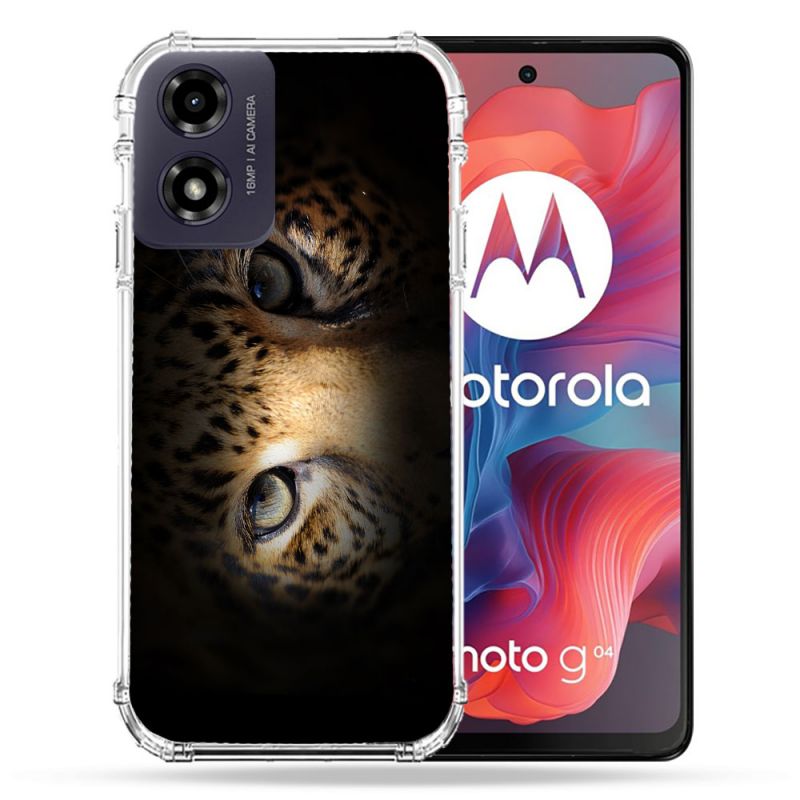 Coque Renforcée Pour Motorola G04 4G Animal Leopard Yeux
