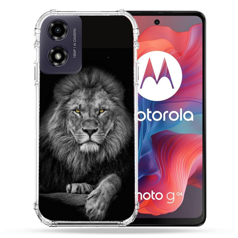 Coque Renforcée Pour Motorola G04 4G Animal Lion Majestueux