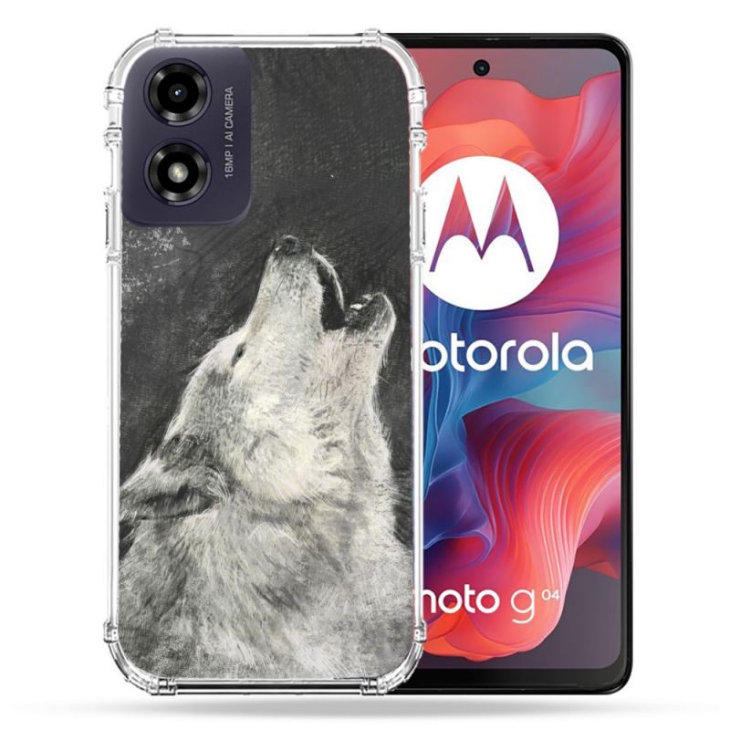 Coque Renforcée Pour Motorola G04 4G Animal Loup Hurlement