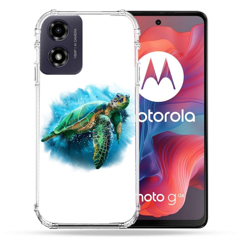 Coque Renforcée Pour Motorola G04 4G Animal Tortue Blanche multicolore