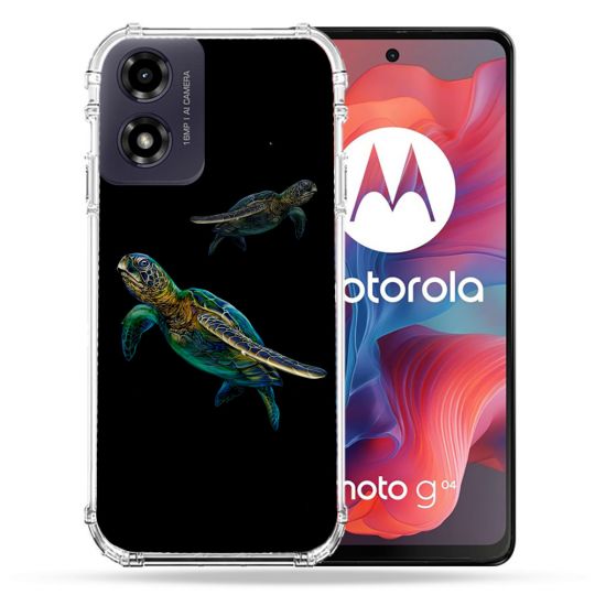 Coque Renforcée Pour Motorola G04 4G Animal Tortue Noire multicolore