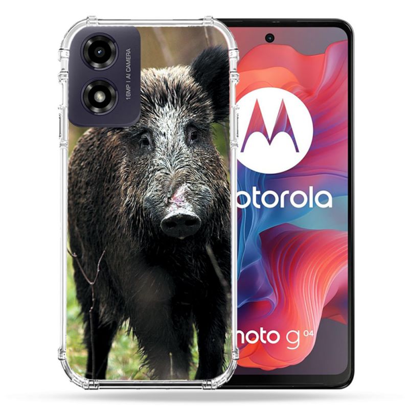 Coque Renforcée Pour Motorola G04 4G Chasse Sanglier bois