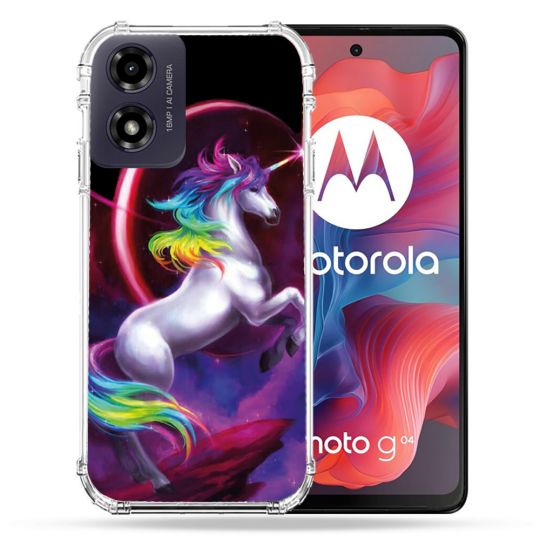 Coque Renforcée Pour Motorola G04 4G Fantastique Licorne Arc en ciel