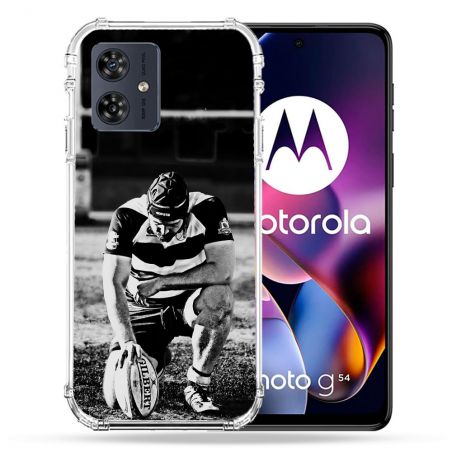 Coque Renforcée Pour Motorola G54 5G Sport Rugby Noir Blanc