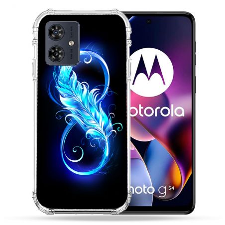 Coque Renforcée Pour Motorola G54 5G Texture Plume Infini Bleu