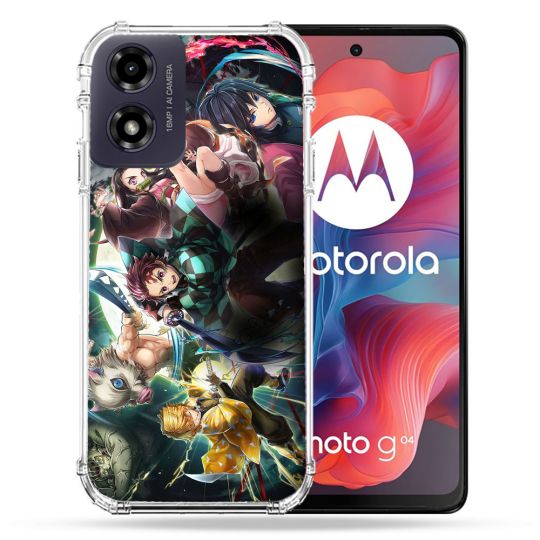 Coque Renforcée Pour Motorola G04 4G Manga Demon Slayer Groupe