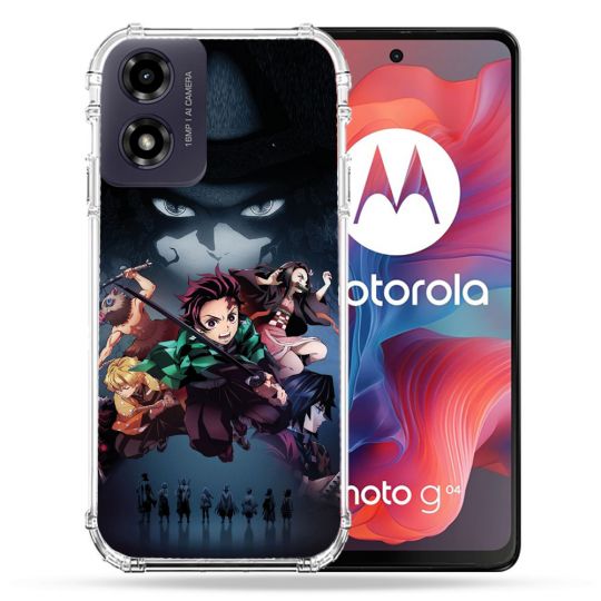 Coque Renforcée Pour Motorola G04 4G Manga Demon Slayer Noir
