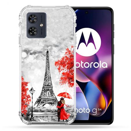 Coque Renforcée Pour Motorola G54 5G Voyage France Paris Rouge