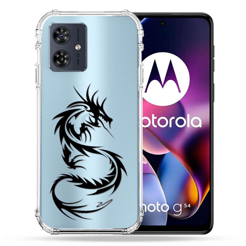 Coque Transparente Pour Motorola G54 5G Dragon Noir