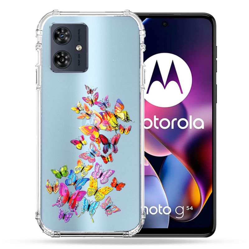 Coque Transparente Pour Motorola G54 5G Papillon Multicolore