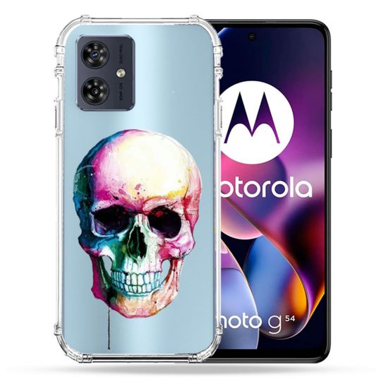 Coque Transparente Pour Motorola G54 5G Skull Head Crane Colore