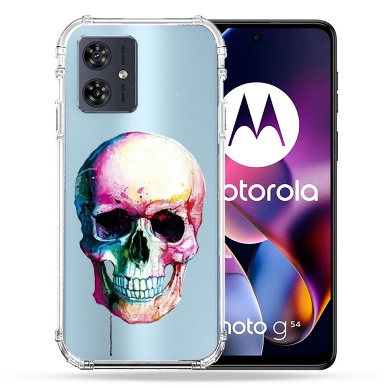 Coque Transparente Pour Motorola G54 5G Skull Head Crane Colore