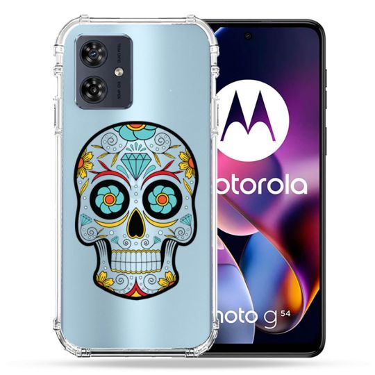 Coque Transparente Pour Motorola G54 5G Tete Mort Color