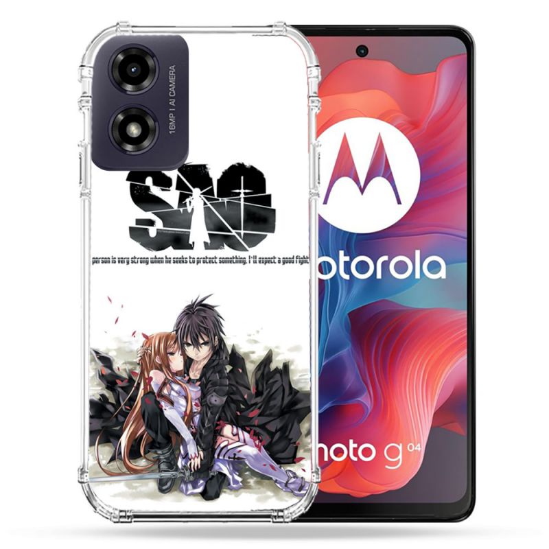 Coque Renforcée Pour Motorola G04 4G Manga SAO sword Art Online Blanc