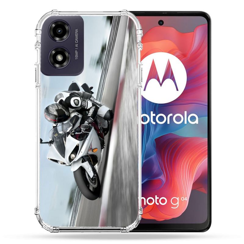 Coque Renforcée Pour Motorola G04 4G Moto Course GP Blanche