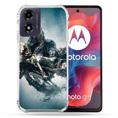 Coque Renforcée Pour Motorola G04 4G Moto Cross Ombre