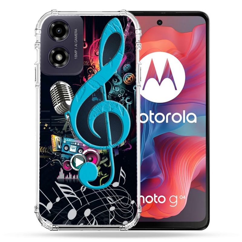 Coque Renforcée Pour Motorola G04 4G Musique Cle Sol Bleu