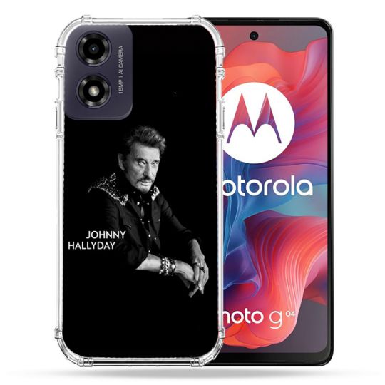 Coque Renforcée Pour Motorola G04 4G Musique Johnny Hallyday Noir