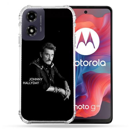 Coque Renforcée Pour Motorola G04 4G Musique Johnny Hallyday Noir