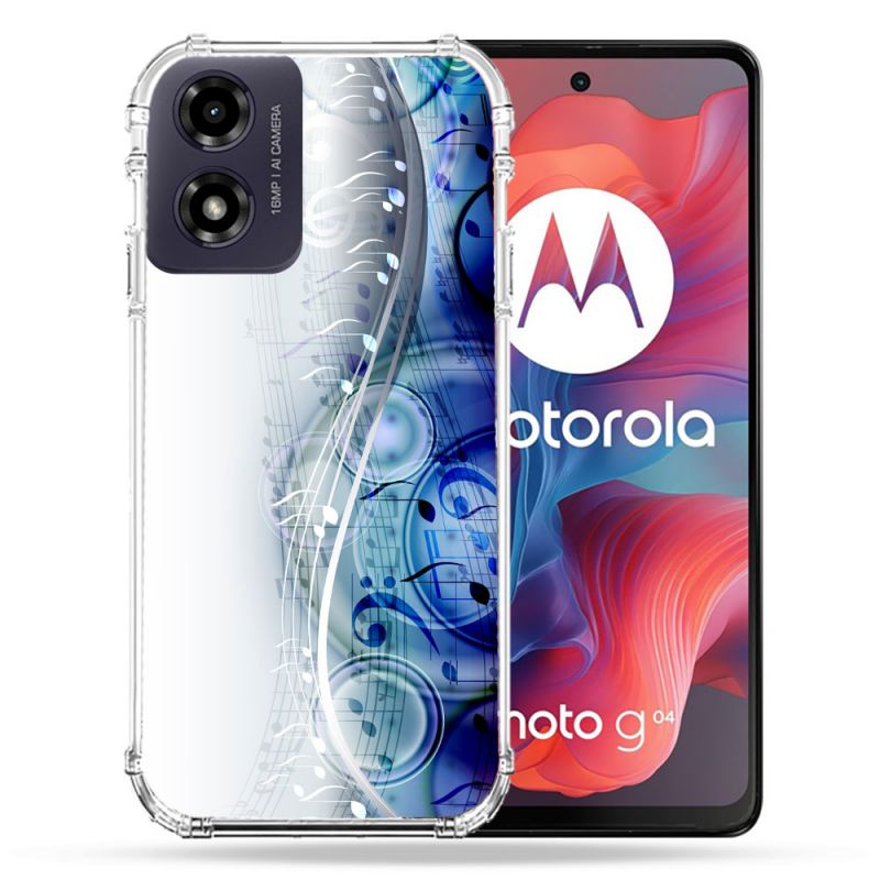 Coque Renforcée Pour Motorola G04 4G Musique Partition Vague