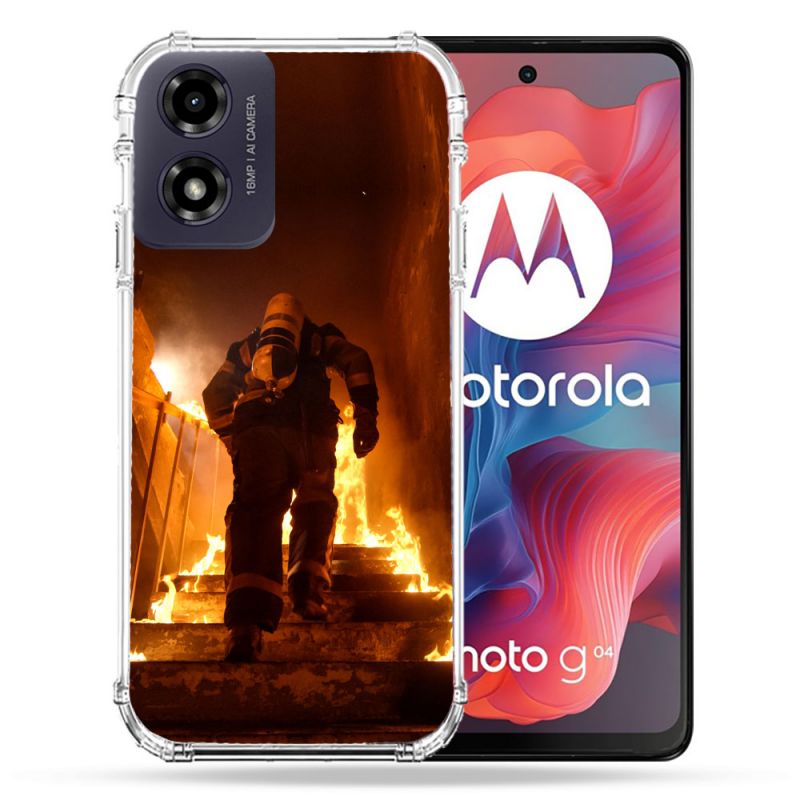 Coque Renforcée Pour Motorola G04 4G Pompier Escalier