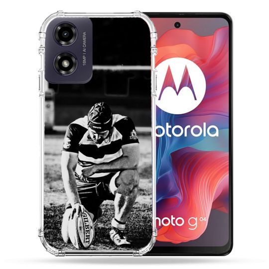 Coque Renforcée Pour Motorola G04 4G Sport Rugby Noir Blanc