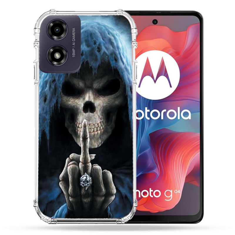 Coque Renforcée Pour Motorola G04 4G Tete de Mort Doigt