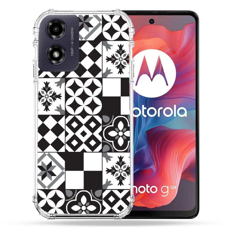 Coque Renforcée Pour Motorola G04 4G Texture Carreau Ciment Noir