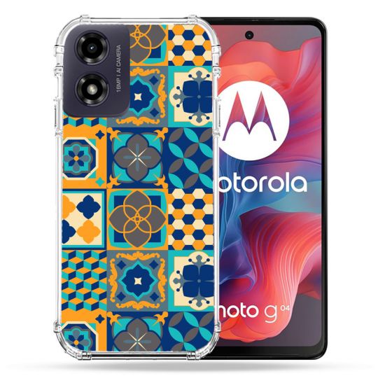 Coque Renforcée Pour Motorola G04 4G Texture Carreau Ciment Orange