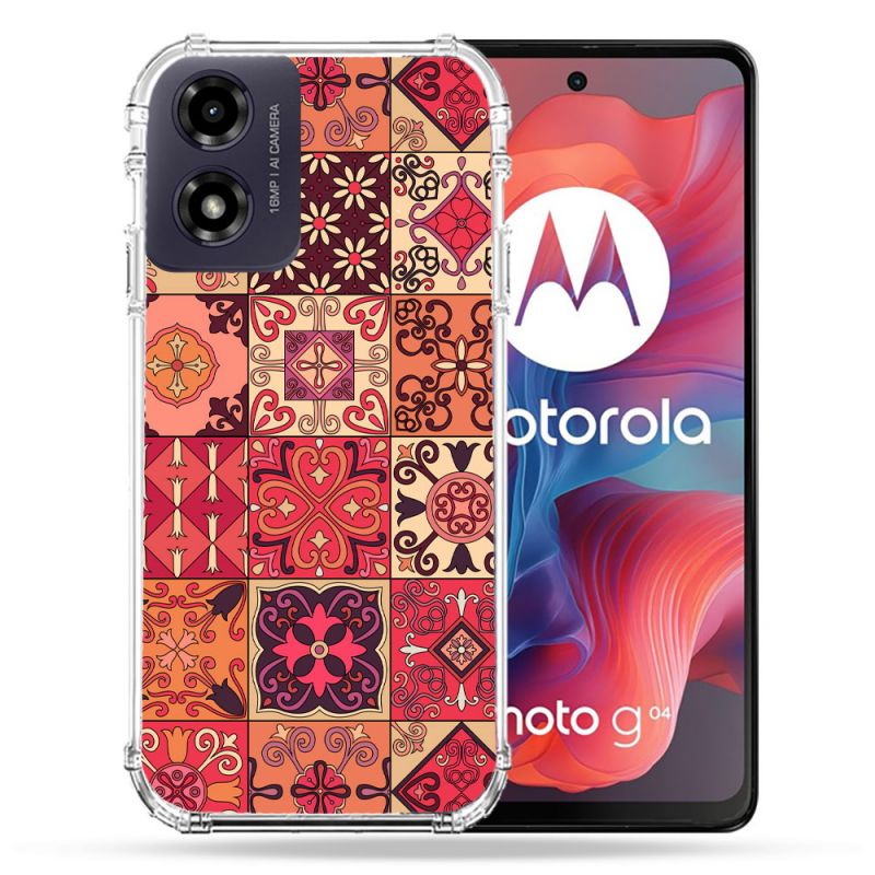 Coque Renforcée Pour Motorola G04 4G Texture Carreau Ciment Rouge