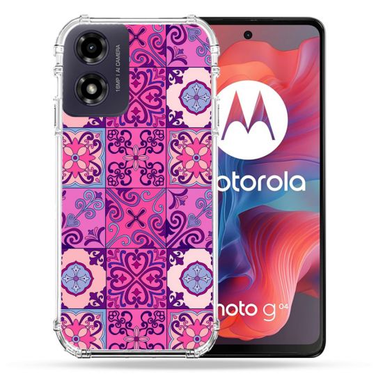 Coque Renforcée Pour Motorola G04 4G Texture Carreau Ciment Violet