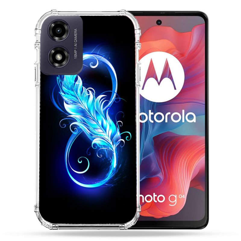 Coque Renforcée Pour Motorola G04 4G Texture Plume Infini Bleu