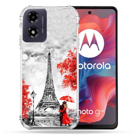 Coque Renforcée Pour Motorola G04 4G Voyage France Paris Rouge