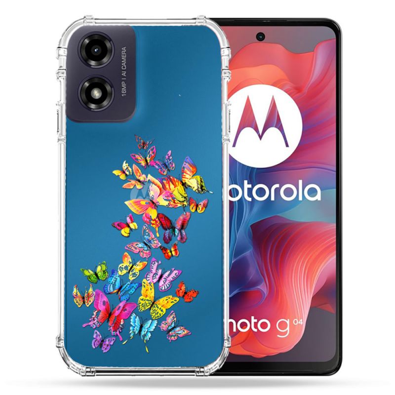 Coque Transparente Pour Motorola G04 4G Papillon Multicolore