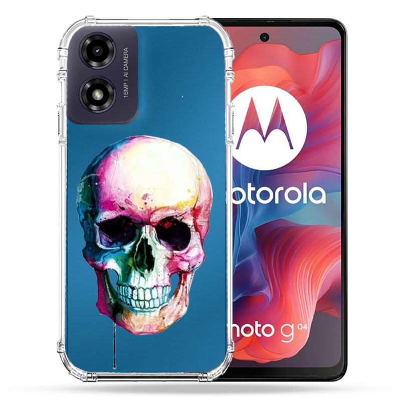 Coque Transparente Pour Motorola G04 4G Skull Head Crane Colore