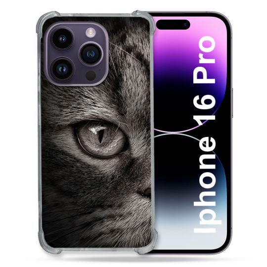 Coque Renforcée Pour Apple Iphone 16 Pro Animal Chat Gris