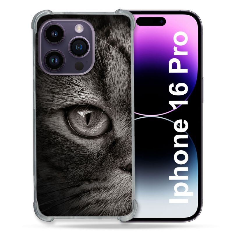 Coque Renforcée Pour Apple Iphone 16 Pro Animal Chat Gris