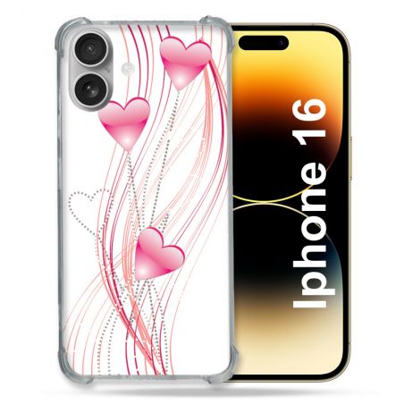 Coque Renforcée Pour Apple Iphone 16 Amour Coeur Rose Montant sur Blanc