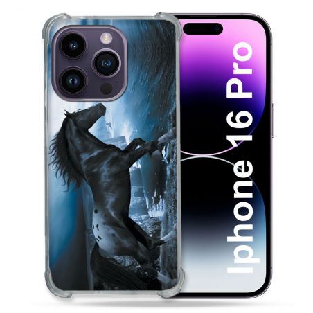 Coque Renforcée Pour Apple Iphone 16 Pro Animal Cheval Noir
