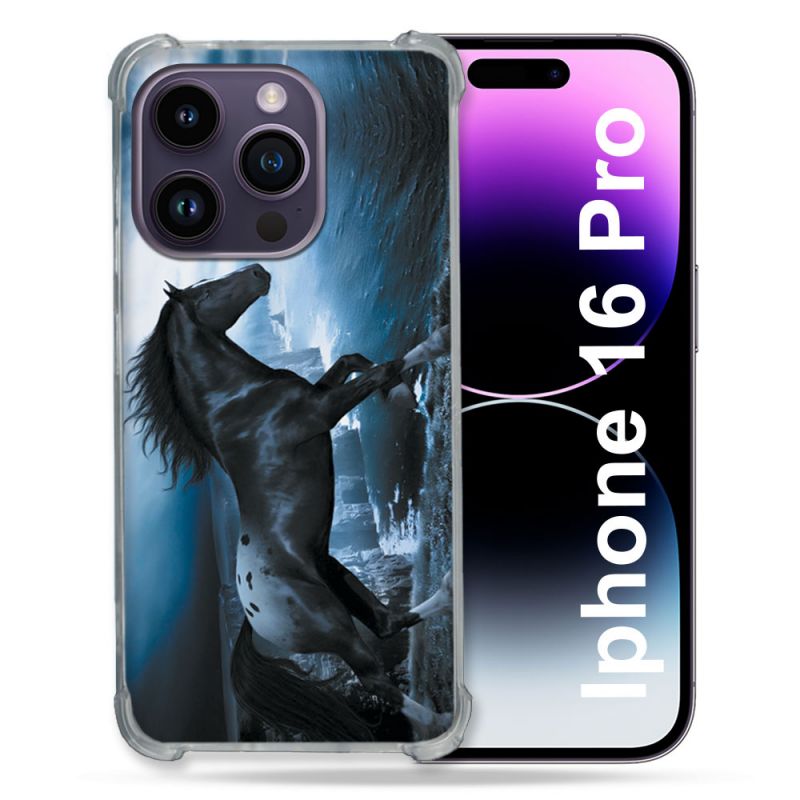 Coque Renforcée Pour Apple Iphone 16 Pro Animal Cheval Noir