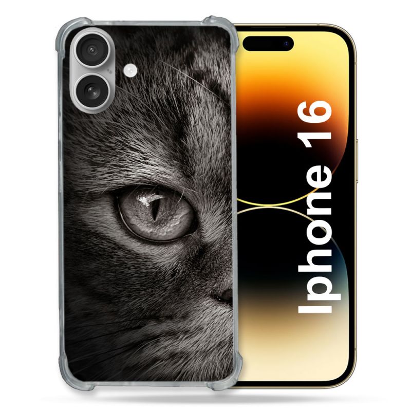 Coque Renforcée Pour Apple Iphone 16 Animal Chat Gris